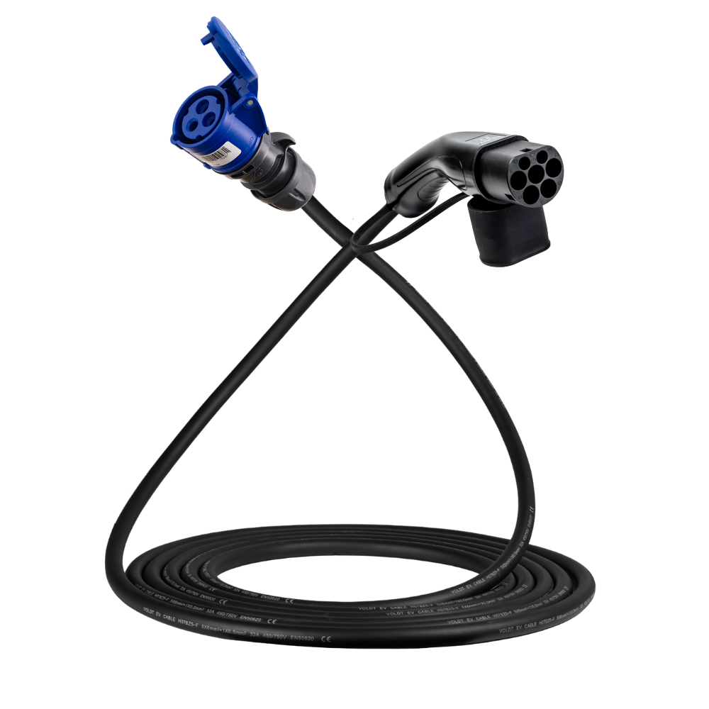 Adapter kabel type 2 (strona stacji ładowania) do 3-biegunowego gniazda 16A niebieskiego CEE