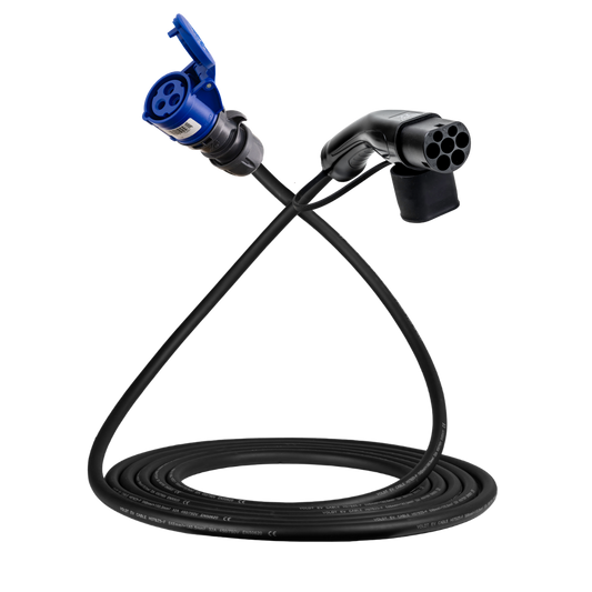 Adapter kabel type 2 (strona stacji ładowania) do 3-biegunowego gniazda 16A niebieskiego CEE