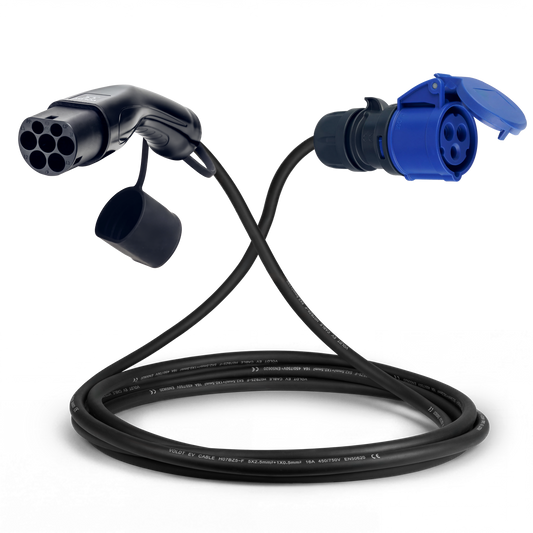 Adapter kabel type 2 (strona stacji ładowania) do 3-biegunowego gniazda 16A niebieskiego CEE