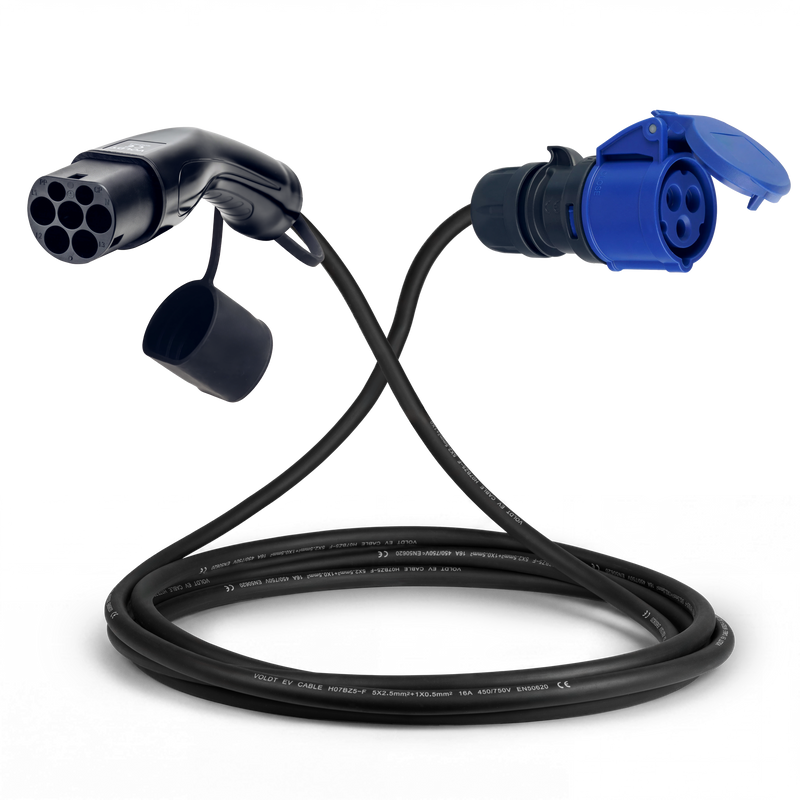 Adapter kabel type 2 (strona stacji ładowania) do 3-biegunowego gniazda 16A niebieskiego CEE
