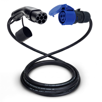 Adapter kabel type 2 (strona stacji ładowania) do 3-biegunowego niebieskiego gniazda 32A CEE