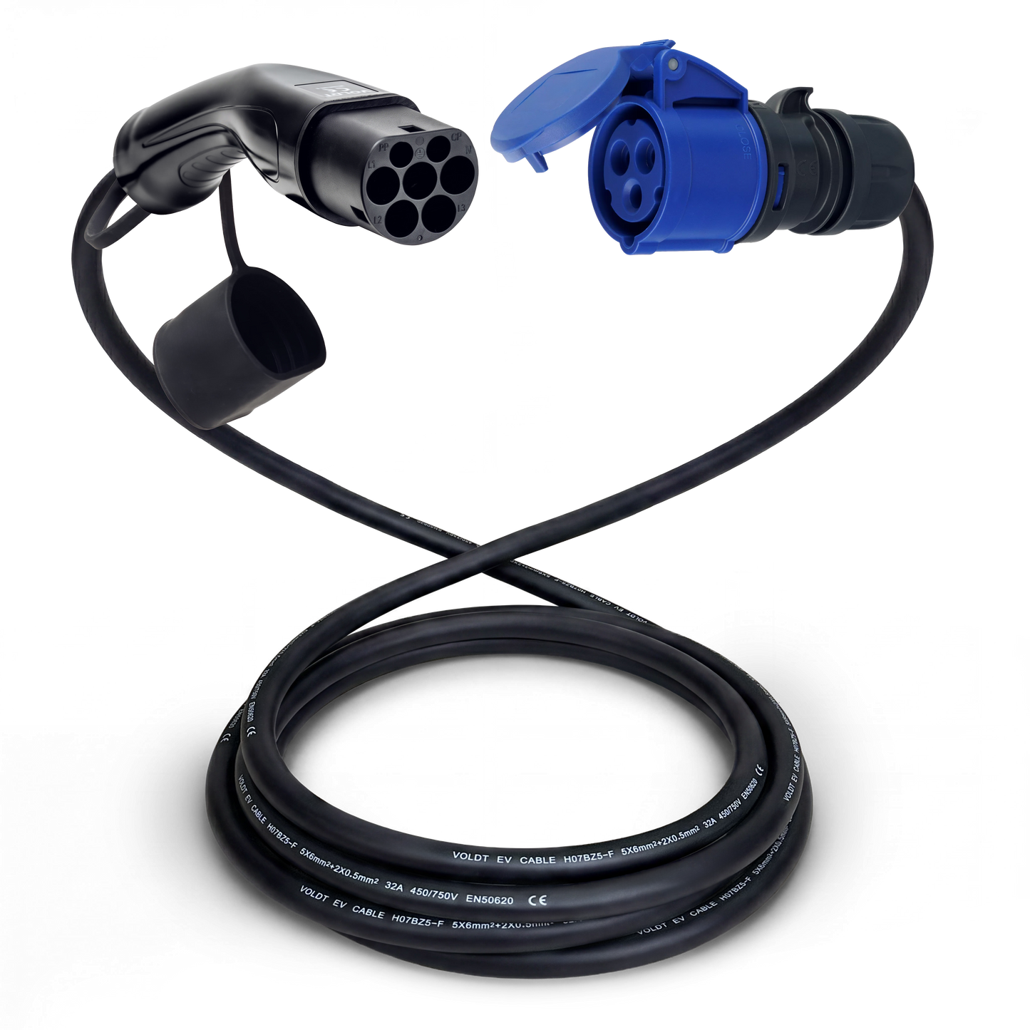 Adapter kabel type 2 (strona stacji ładowania) do 3-biegunowego niebieskiego gniazda 32A CEE